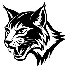 bobcat angry head side view vector silhouette