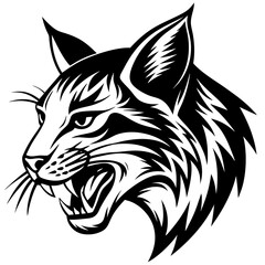 bobcat angry head side view vector silhouette