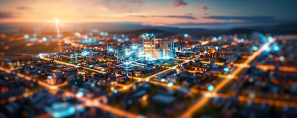 Futuristic urban planning with smart grids and renewable energy solutions, showcasing sustainable city development and green infrastructure initiatives, offering clear copy space for text