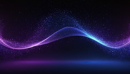 Fototapeta premium purple and blue wave of dots and lines on dark blue background, digital technology concept with flowing particles for presentation or wallpaper design 153