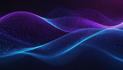 Digital purple blue particles wave and light abstract background with shining dots and stars....