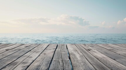 Obraz premium Empty Wooden Platform at the Seaside