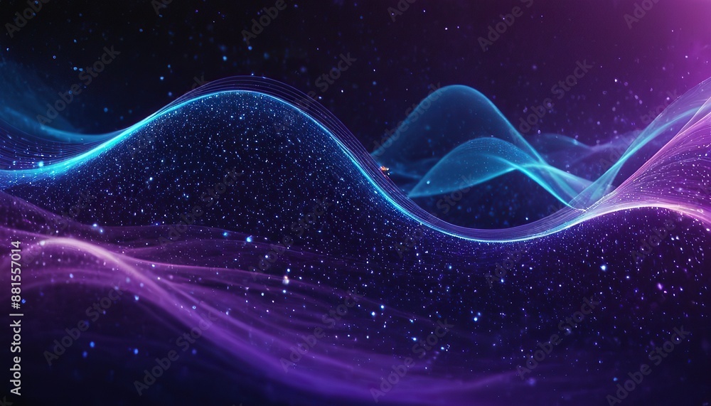 Poster abstract blue and purple background with dots and waves lines design