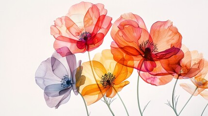 a painting of fragrant, colorful flowers on a white background, highlighting their vivid blossoms and aromatic charm for a relaxed poster