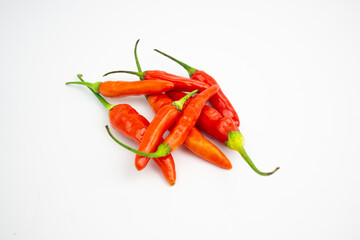 Red cayenne pepper. in Group. typical Indonesian. isolated on white background.