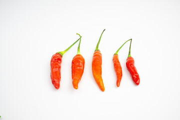 Red cayenne pepper. in Group. typical Indonesian. isolated on white background.