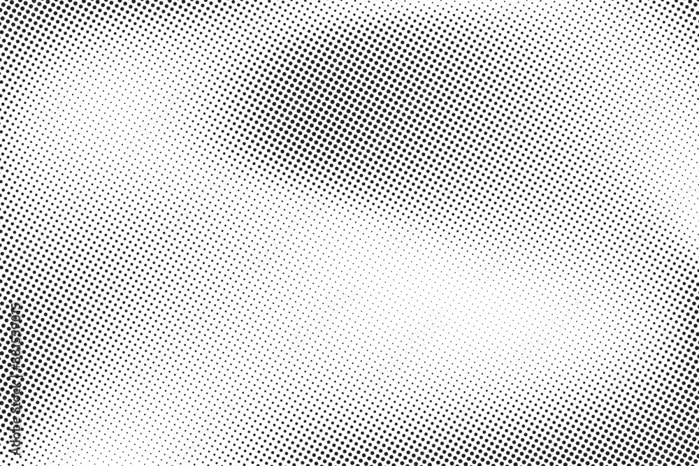Aufkleber Radial halftone spotted gradient background. Dotted stains concentric texture with fading effect. Black and white circle shade wallpaper. Grunge rough vector. Monochrome geometric backdrop.