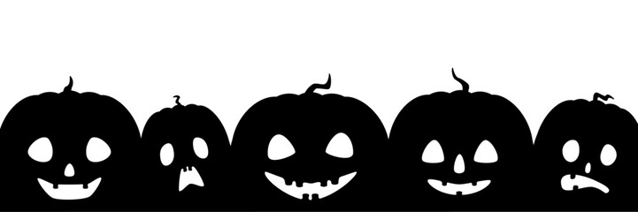 Vector illustration of Halloween pumpkins or jack o lanterns silhouette isolated on white background.