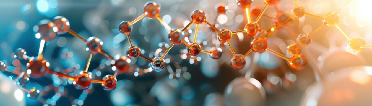 Detailed 3D rendering of a molecular structure highlighting complex biochemical reactions in a scientific environment.