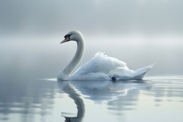 Fototapeta premium Graceful Swans Gliding in Serene Waters Across the Globe Reflecting Aquatic Tranquility with Pristine White Plumage