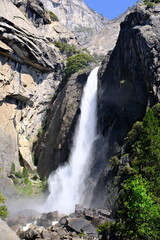 Yosemite Falls waterfall (Upper Yosemite Fall) in Yosemite National Park in California, America