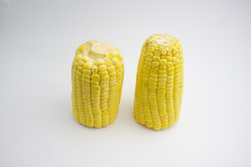 Cracked sweet corn. fresh corn. isolated on white background