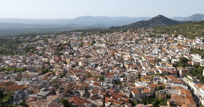 Italian Mountain Town of Dorgali, Sardinia, Aerial Panorama Landscape