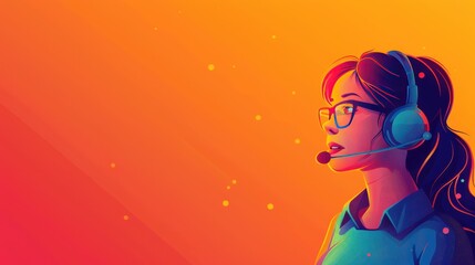 Vibrant illustration of a headset-wearing customer support agent against a gradient background, symbolizing communication and technology.
