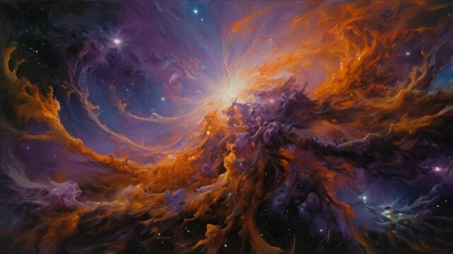 In the vastness of space, a cosmic cannibal lurks, its ethereal form a dance of destruction and creation. This surreal painting shows a chaotic being consuming galaxies with monstrous tendril