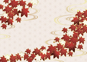 秋、紅葉、文様、麻の葉模様、和風、和柄、かわいい、イラスト、背景、横