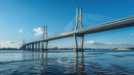 Modern Suspension Bridge Over a Serene River