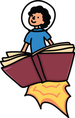 kid reading for going to the space literacy day illustration