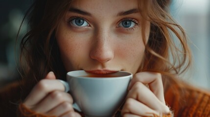 Woman Enjoying a Warm Drink