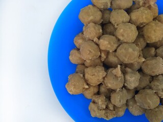 Meatballs or Bakso, made from minced beef and tapioca flour. Food preparation