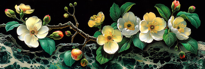 パネルの壁アート、壁の装飾、花のデザインの大理石の背景