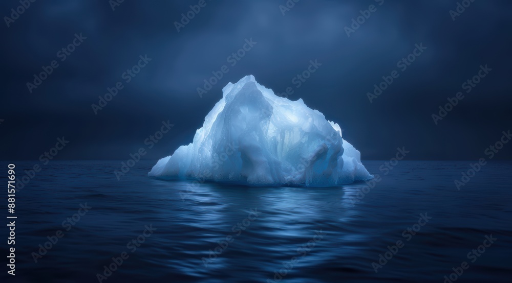 Wall mural Majestic iceberg floating in dark ocean