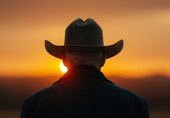 silhouette of person wearing cowboy hat against sunset