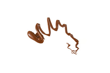 Melted chocolate cream smudge and dripping trail, isolated on white background