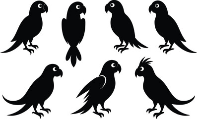 
parrot silhouettes, Parrot birds silhouette vector set
