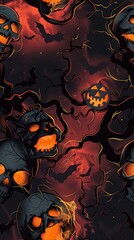 Seamless Halloween Pattern with Jack-o'-Lanterns