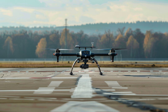 A hybrid drone taking off from a helipad, demonstrating its VTOL capability and flexibility