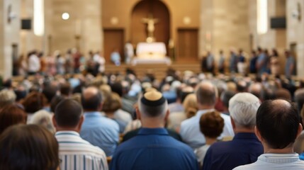 Packed synagogue unites in fervent prayer during Neilah service, open ark reveals sacred Torah scrolls as Yom Kippur reaches its climactic conclusion