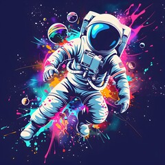Stylish street graffiti with the astronout in space