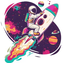 Stylish street graffiti with the astronout in space