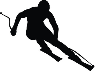 Ski player silhouette full body illustration. People posing freestyle ski in black color