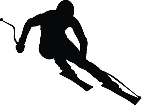 recommend clip art: Ski player silhouette full body illustration. People posing freestyle ski in black color