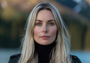 Naklejka premium Thoughtful woman with blonde hair in a black sweater