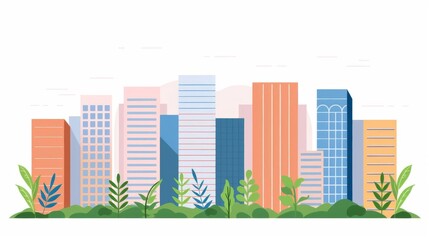 Naklejka premium Ecofriendly construction, green building practices, flat design illustration