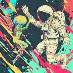 Stylish street graffiti with the astronout in space