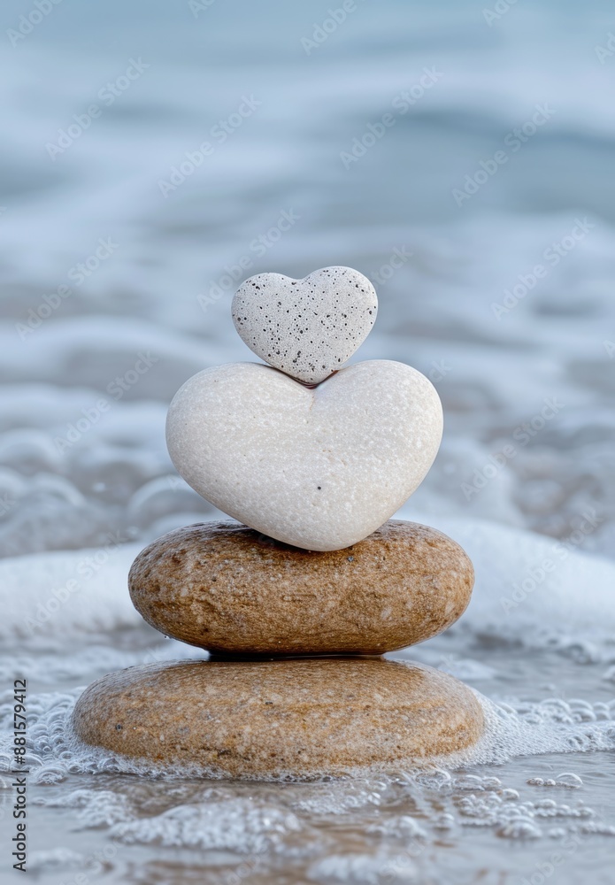 Poster Stacked heart-shaped stones in the water