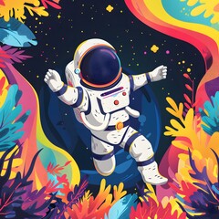 Stylish street graffiti with the astronout in space