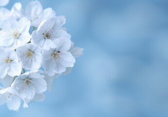 Delicate white cherry blossoms against a serene blue sky