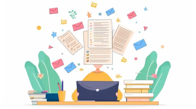 Reducing paper use, digital documents and ebills, flat design illustration