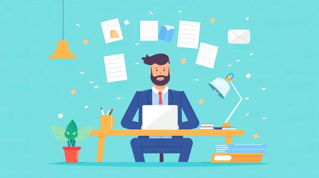 Reducing paper use, digital documents and ebills, flat design illustration