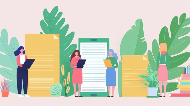Reducing paper use, digital documents and ebills, flat design illustration