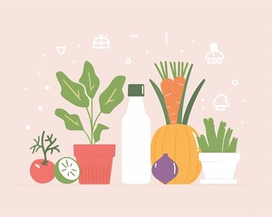 Sustainable diet change, plantbased foods and local produce, flat design illustration
