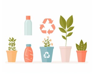 Sustainable resource management, recycling and reusing materials, flat design illustration