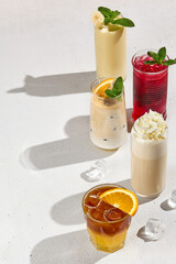 Minimalist Summer Beverage Composition with Coffee and Lemonade, Empty Space for Text