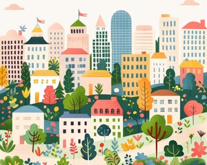 Urban green spaces, parks and community gardens, flat design illustration