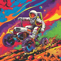 Stylish street graffiti with the astronout in space